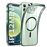 Clear Magnetisch für iPhone 12 Mini Hülle mit MagSafe [Vollständiger Kameraschutz] [Original iPhone Äußere] Durchsichtig Silikon Case Dünn [Niemals Gelb] Handyhülle Anti Fingerabdruck Schutzhülle