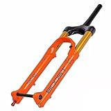 UIOPPOI Mountainbike-Federgabel 27,5 Zoll 29 Zoll MTB Luftgabel Reise 140 mm 1-1/2 Kegelrohr Boost Gabel Rückprall Einstellbare manuelle Verriegelung XC/DH/AM (Farbe: Orange, Größe: 27,5 Zoll)