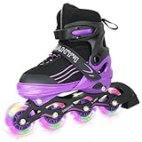 MGYZM Inliner für Kinder, größenverstellbare Inline Skates für Kinder, Erwachsene Mädchen und Jungen Inline Skates, Rollschuhe für Drinnen und Draußen (Schwarz und Violett, Large(38-41 EU))