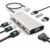 Minthouz USB C Docking Station,7-IN-1 USB Hub mit 4K@60Hz HDMI,8K@60Hz DP1/2, VGA, 3xUSB2.0 Multiport Adapter für Dell/HP/Lenovo/Thinkpad, Kompatibel mit Mac/Windows/Chrome OS/Linux/Android/iOS