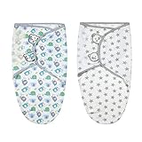 Vicloon Pucksack Baby, 2er Pack (3-5 Monate) L Wickel-Decke aus 100% Bio-Baumwolle, Sicherheit, Universal Verstellbare, Puckschlafsack für Säuglinge Babys Neugeborene - Grün