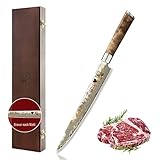 zayiko MysticMagma Sashimi Messer mit Gravur – Personalisiertes Damastmesser, 25 cm Klinge, 67 Lagen Damaststahl mit Kupfer- & Bronzeinlay, Ahornwurzelholzgriff, Geschenkbox