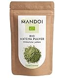Mandoi BIO Matcha Pulver Japan, 100g. Feines Matcha-Tee Pulver aus nachhaltigem Anbau. Grüner Tee (green tea) für Matcha Latte