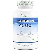 L-Arginin - 365 vegane Kapseln - Premium: 4500 mg 100% reines L-Arginin pro Tagesdosis - Hergestellt durch pflanzliche Fermenation - Laborgeprüft - Hochdosiert - Vegan
