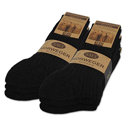 6 Paar Norweger Socken mit Wolle Damen & Herren Wintersocken Schwarz Grau Anthrazit 10500 (Schwarz 43-46)