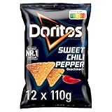 Doritos Sweet Chili Pepper - Tortilla Nachos mit süßem Chili-Geschmack - Herzhafter Snack zum Knabbern aus Mais (12 x 110g) (Verpackungsdesign kann abweichen)