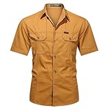 TOALOL Herren-Arbeitskleidung, kurzärmeliges Hemd, lässig, lockere Herren-Baumwolle mit Taschen (Yellow, XXXXL)