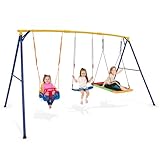 DREAMADE 3 in 1 Schaukelgestell mit Nestschaukel Kinderschaukel und Babyschaukel, Schaukelgerüst mit Metallgestell bis 300kg belastbar, Gartenschaukel Outdoor Schaukel für Kinder