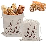 Ziamzra Brotbeutel 2er Set Brotbeutel Leinen 39 x 29cm Leinenbeutel mit Kordelzug Wiederverwendbar Brotbeutel Aufbewahrung Frischhalten Leinen Brotbeutel für Baguette Brotsack Brot Obst Gemüse