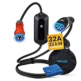 VOLDT Typ 2 Ladekabel 22KW EV-Ladegerät mit CEE-Stecker, 8 A - 32 A dreiphasige Mobile Wallbox-Ladestation mit Display für Elektrofahrzeuge IP69, TÜV, CE geschützt tragbares Ladegerät