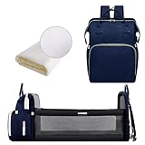 WXJHNYBS Wickelrucksack Mit Bettfunktion, Wickelrucksack Mit Bett Wickeltasche Mit Wickelunterlage Baby Zubehör Neugeborenen Essentials,NavyBlue