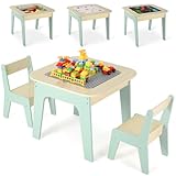 Kindertisch mit 2Stühlen, Kindersitzgruppe, Kinder Tisch Stuhl Set, Kindertisch, Stauraum, Doppelseitiger Maltisch&Bauplatte, Kindersitzgarnitur, Sitzgruppe Kinder, Kindermöbel für Kinderzimmer, Grün