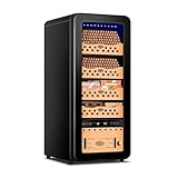 Humidore, Zigarren Mit Kühlung, Heizuund Feuchtigkeitskontrolle, Kühler, Zigarren-Humidor, Bis Zu 500 Stück, Zigarrenschrank Mit Schubladend Regalen Aus Zedernholz/Schwarz/a