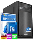Multimedia PC mit Intel Core i5 - Schneller Rechner + Computer für Büro & Home Office | 16GB RAM | 512GB SSD | DVD+RW | USB3.0 | WiFi 600 und Bluetooth 5 | Windows 11 Pro | 3 Jahre Garantie