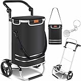 KESSER® Einkaufstrolley klappbar mit 56L Kapazität und belastbar bis 50kg | 3in1 Trolley Sackkarre & Umhängetasche | Faltbarer Einkaufswagen inkl. Kühlfach & Einkaufschip | Treppensteiger Schwarz