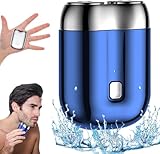 Reiserasierer, Tragbarer Elektrorasierer, Doppelkopf, Rotierender Doppelkopf Elektrorasierer 2024, Tragbares Fellpflege-Gerät, Wiederaufladbarer wasserdichter, Fortable Doppelkopf-Rasierer (Blau)
