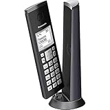 Panasonic KX-TGK220GM Design-Schnurlostelefon mit Anrufbeantworter, Station & Hörer, Freisprecheinrichtung, weißes LCD, Blockierung störender Anrufe, Hörer-Magnet, matt-schwarz