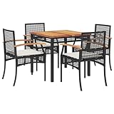 QJBSAVVA Lounge Gartenmöbel Balkonmöbel Kleiner Balkon Gartentisch Mit Stühlen Gartenlounge Set - 5-TLG. Garten-Essgruppe mit Kissen Schwarz Poly Rattan für Terrasse Balkon Garten Außen