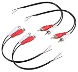 Greluma 4 Stk Doppelter Cinch-Stecker und doppelte Buchse auf blankes Kabel mit offenem Ende, Cinch-Adapterstecker und -Buchse auf 2-poliges Pigtail-Kabel für Verstärkerlautsprecher