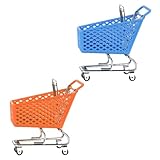 Kisangel 2 Stück Mini Einkaufswagen Aufbewahrungskorb Kreatives Desktop Ornament für Schreibtisch Büro zur Aufbewahrung von Stiften Kosmetik Kleinigkeiten Farben Zufällig