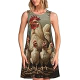 WCXTHGFA Ärmelloses Sommerkleid mit Hühnerbrut, knielang, baumwollähnlich, für Strand, Büro und Alltag, Schwarz , XXL