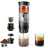 Tragbare Kaffeemaschine mit Akku für Reise, 3 in 1 Kapsel Kaffeemaschine Kompatibel mit Nespresso Kapseln & Gemahlener Kaffee, 2 Minuten Schnelles Erhitzen, Camping Kaffeemaschine für Reisen und Auto