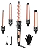 Lockenstab, Ohuhu 5 in 1 Lockenstab Set mit Handschuhe, Welleneisen Hair Curler Keramikbeschichtung Multifunktions Einstellbare Temperatur Austauschbare für Alle Frisuren mit Verbrühschutz-spitze