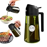 YARRAMATE 470ml lichtblockierender dunkler Ölsprüher zum Kochen, 2-in-1 UV Schutz ölzerstäuber für die Küche, hochwertige grüne Glasölflasche, lebensmittelechter Sprühflasche für die BBQ (Schwarz)