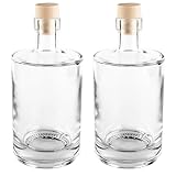 Ideen mit Herz Glasflaschen mit Korken | leere Flasche aus Glas | Ginflasche | ideal zum Befüllen und Verschenken | für Likör, Schnaps, Öl, Essig | Ø 8,5 cm | 18 cm hoch | 500 ml | 2 Stück