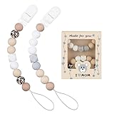 Schnullerkette aus Silikon,Schnullerband für Babys MäDchen und Junge,BPA-frei Sicherheitsgurte für Spielzeug,Einteiliger Schnullerhalter und Beißringspielzeug,2er-Pack (Leopard + Khaki)