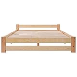 Idemon Solide Massivholzbett Futonbett Massivholz Natur Bett aus mit Kopfteil und Lattenrost, Natur (200x140cm)