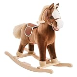 HOMCOM Schaukelpferd Baby Schaukeltier Plüsch Spielzeug Kinder Plüsch-Schaukeltier Braun L74 x B33 x H62 cm