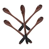 Homoyoyo 5 Stück Holzlöffel für Holzlöffel im japanischen Stil langstieliger Löffel Salzlöffel Teelöffel mit langem Griff Esslöffel Geschirr aus Holz hölzern Brown