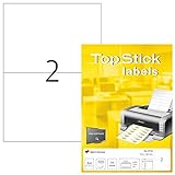 TopStick 8718 Universal Etiketten DIN A4 groß (210 x 148 mm, 100 Blatt, Papier, matt) selbstklebend, bedruckbar, permanent haftend Adressaufkleber, 200 Klebeetiketten, weiß