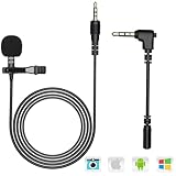 Lavalier Mikrofon für Handy und PC, 2M Mini Omnidirectional Kondensator Lapel Mic mit 2 Transformation, Perfekt für Interview, Videokonferenz, Podcast, Diktat usw, Auxiliary