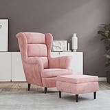 QJBSAVVA Ohrensessel mit Hocker Rosa Samt Relaxsessel für Wohnzimmer Schlafzimmer und Balkon Bequemer Lesesessel mit Holzrahmen und Schaumstofffüllung