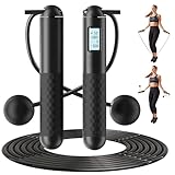 Springseil mit Zähler,Springseil Erwachsene Fitness,Springseil mit Gewichten Erwachsene Kinder Seilspringen Fitness verstellbares schnurloses Hüpfseil Sport mit Silikongriff Trainer Waist