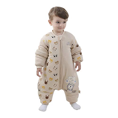 Baby Schlafsack mit Beinen Warm gefüttert Winter Kinder Schlafsack abnehmbaren Ärmeln，Junge Mädchen Unisex Schlafanzug (Bear,2-4 Jahre(Baby Height 95-105cm))