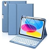 Vobafe iPad 10 Generation Hülle mit Tastatur 10,9 Zoll 2022, 7 Farben Beleuchtete Kabellose Abnehmbare Keyboard, Flexibles TPU Hülle mit Stifthalter für Neue iPad 10. Generation, Blau