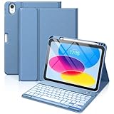 Vobafe iPad 10 Generation Hülle mit Tastatur 10,9 Zoll 2022, 7 Farben Beleuchtete Kabellose Abnehmbare Keyboard, Flexibles TPU Hülle mit Stifthalter für Neue iPad 10. Generation, Blau