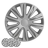 Shirry Group Radkappen 4er Pack Kit, 17 Zoll Radkappen Set mit 4 Radabdeckungen mit Universal Snap-On Retention Rings, 1-Tone ABS Kunststoff Silber Autofelgen für alle Modelle (SG-5083-B-17)