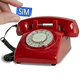 Opis 60s Mobile: Seniorentelefon mit SIM Karte/GSM Telefon wie EIN Vintage Festnetztelefon/Retro Tischtelefon für die Simkarte, einfach zu benutzen für Senioren, bei Demenz, usw. in Rot
