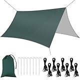 flintronic Tarp Wasserdicht 3x3m, Ultraleicht Zeltplanen, UV Schutz Camping Sonnensegel Zelt, mit 8 Heringe und 8 Seilen Sonnenschutz, für Camping, Wandern, Hängematte Outdoor (Armeegrün)