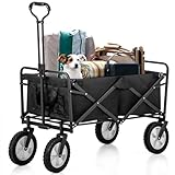Bollerwagen Faltbar, 96L Einkaufstrolley klappbar großer Kapazität Zusammenklappbarer Wagen mit verstellbare Griffe, Strandwagen 100KG Transportwagen für Einkaufen Camping, Picknick, Garten, Sport