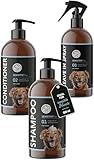 Annimally Sensitiv Plus Pflegeset - Natürliches Hundeshampoo, Conditioner & Leave-In Spray für sensilbe Hunde & Welpen, ph-neutral, ohne Silikone, Parabene & künstliche Duftstoffe - je 500 ml