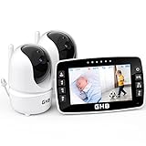 GHB Babyphone mit Kamera 4,3 Zoll Babyphone 350° Rotation Nachtsicht Videokamera mit 2 Kameras ECO Modus Babykamera LCD Bildschirm, 720p