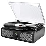 Vinyl Plattenspieler Plattenspieler mit eingebauten Lautsprechern und USB Riemenantrieb Vintage Phonograph Plattenspieler 3 Geschwindigkeiten für Unterhaltung und Heimdekoration Carbon Black