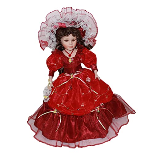 T TOOYFUL 40cm Viktorianische Porzellan Sammlerpuppen Porzellanpuppen mit Kleid Kinder Mädchen Spielzeug Geschenk - Rot