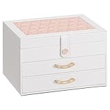 Enthralite Weißer Schmuckkasten Organizer: Home Decor für Frauen - 2-Schublade Holder für Valentinstag Geburtstag Weihnachten (Weiß Rosa, L)