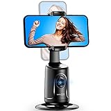 Auto Face Tracking Stativ, 360° Rotation Smart Telefonhalter, Keine App nötig, Gesicht Körper Selfie Stick Gimbal Stabilisator für Videoaufnahme, Live Streaming, Vlog (Schwarz)